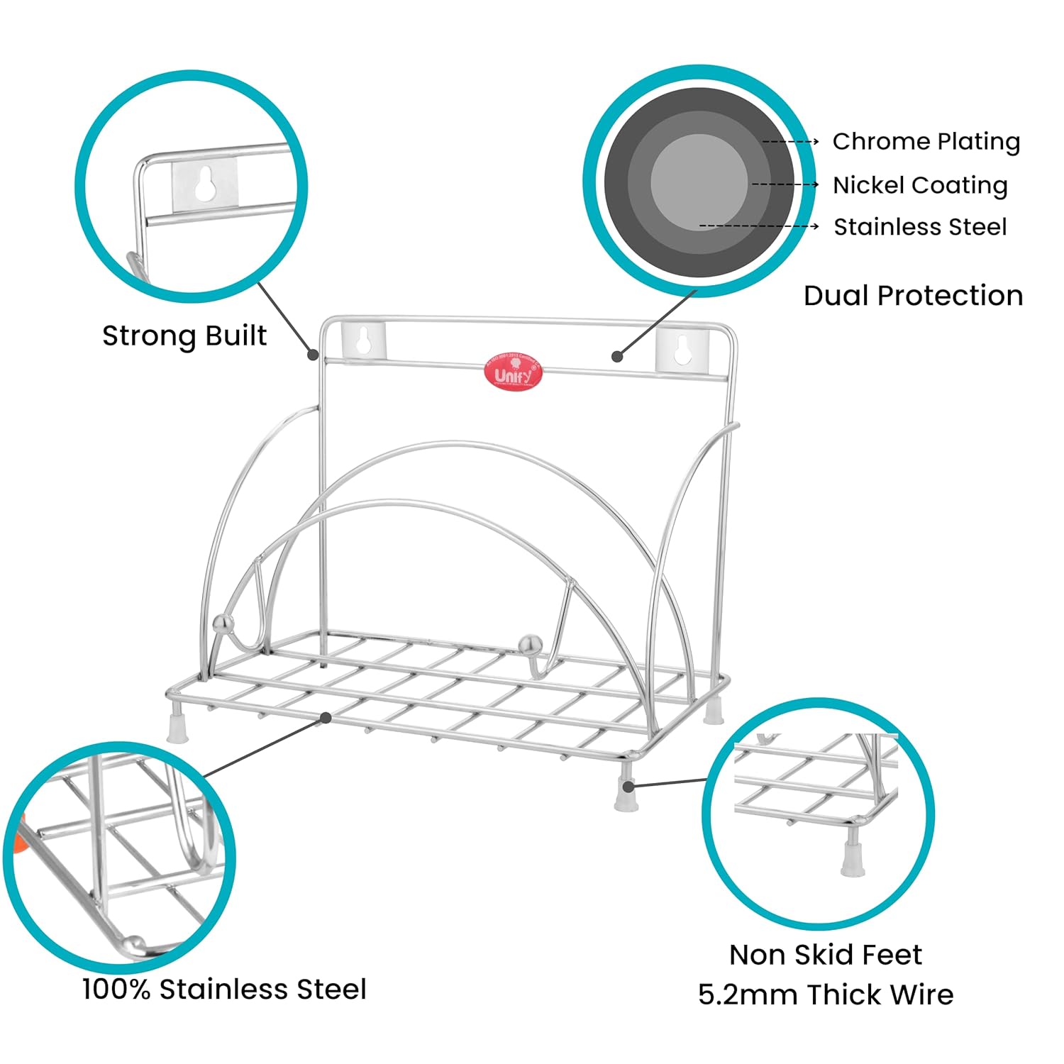 Stainless Steel Round Chakla Belan Tawa Stand | Rolling Pin & Board Holder, Corner Shelf (Silver) CBTSNEW 2