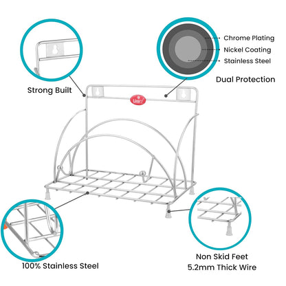 Stainless Steel Round Chakla Belan Tawa Stand | Rolling Pin & Board Holder, Corner Shelf (Silver) CBTSNEW 2