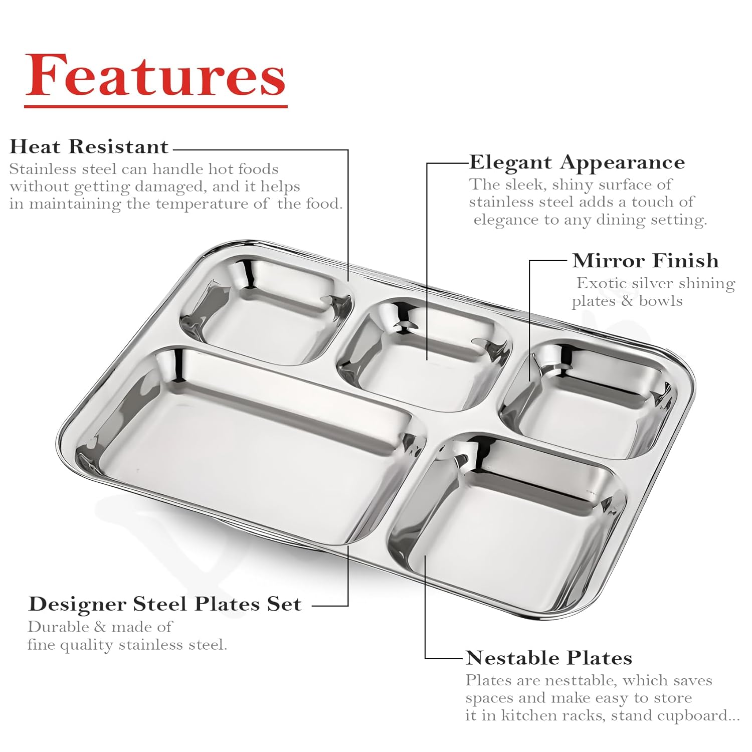 2pc Stainless Steel 3-Compartment Thali | Dinner Plate | Silver2PC3IN1PL1 4