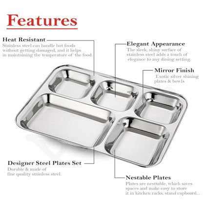 2pc Stainless Steel 3-Compartment Thali | Dinner Plate | Silver2PC3IN1PL1 4