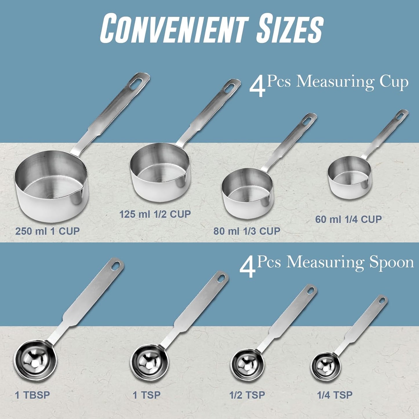 4 Pcs Stainless Steel Measuring Cups - Stackable, Wire Handles, Professional SetHMSRCP1 4