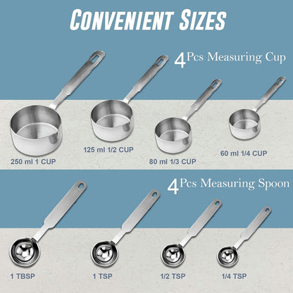 4 Pcs Stainless Steel Measuring Cups - Stackable, Wire Handles, Professional SetHMSRCP1 4