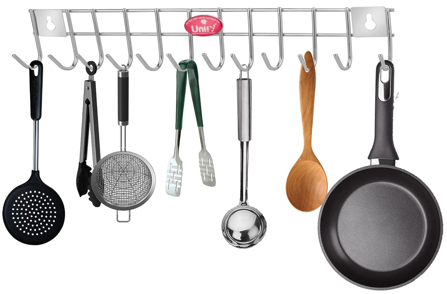 Stainless Steel Wall Cloth Hanger | 12 Hook Door Mounted Rack Silver 12HOOKRAIL 2
