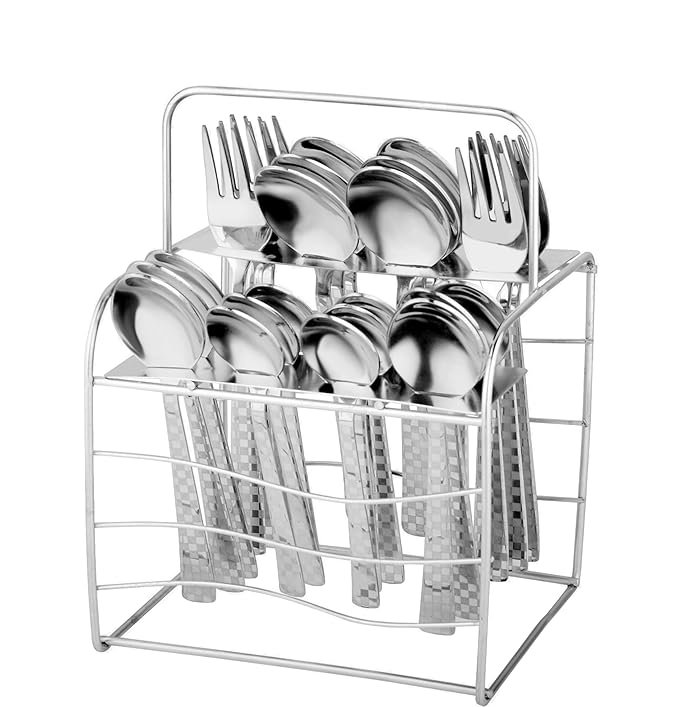 25-Piece Decora Stainless Steel Cutlery Set with Stand | Spoons & Forks for Dining Table, Silver DCRA1011PARAGC 1