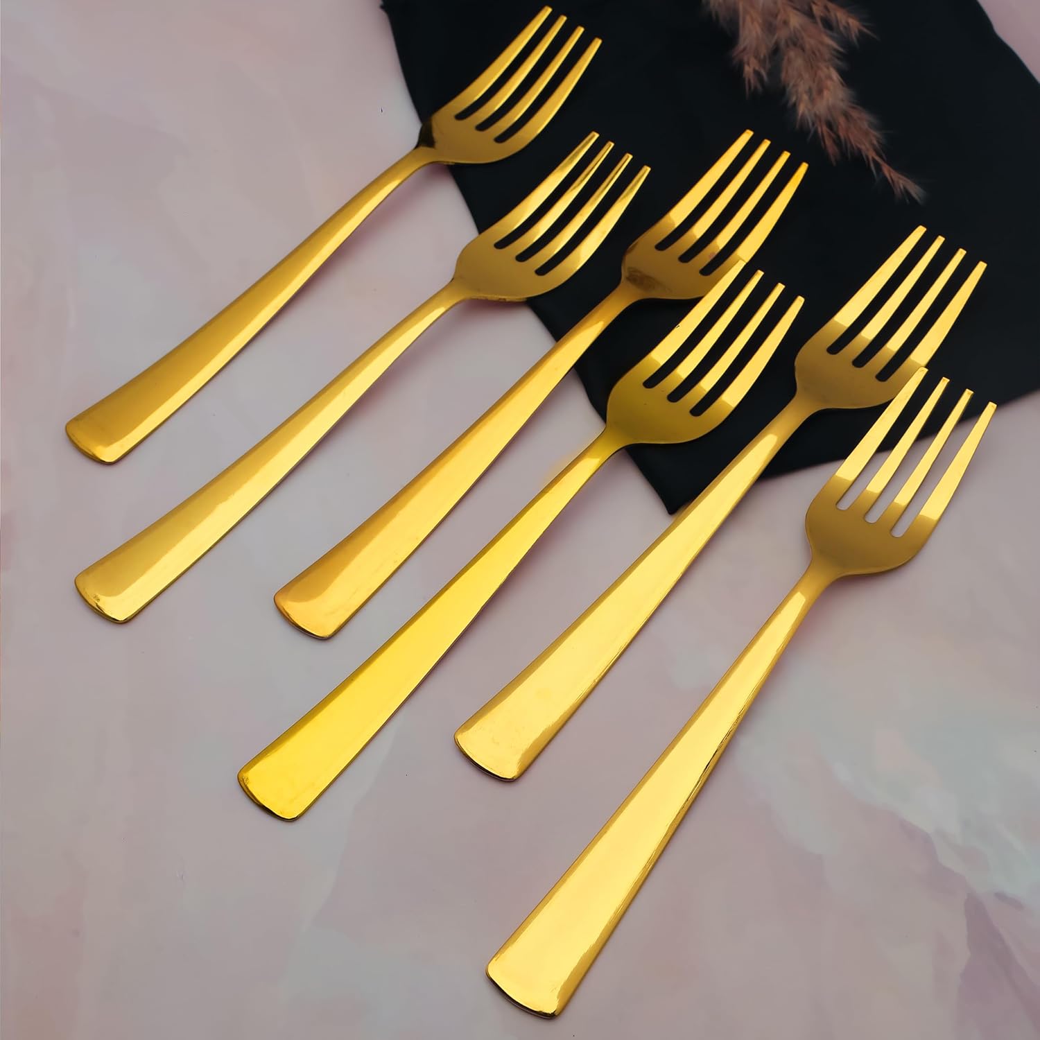 6-Piece Stainless Steel Gold Forks Set | 18.5cm Premium Dining Cutlery - Luxury Tableware for Home & Kitchen, Ideal Gift Set6IMPGOLDDF1 1