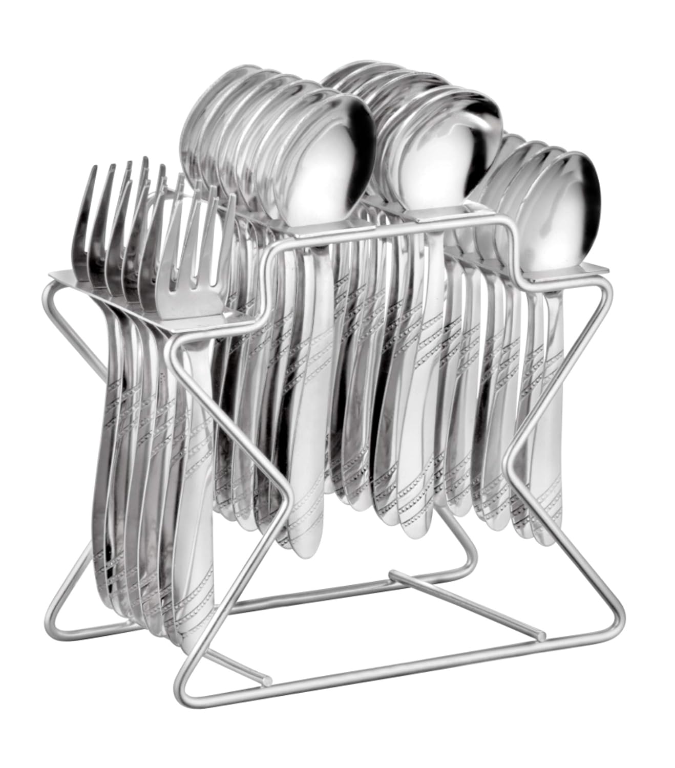 25 Pcs Stainless Steel Cutlery Set with Stand | Mirror Finish Dining Table Set MIRACLEPARAG 1