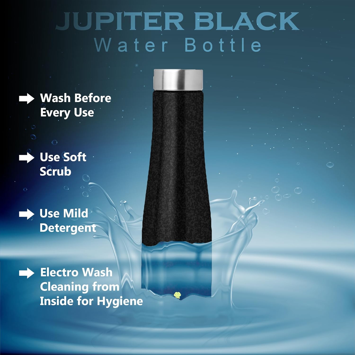 Jupiter Stainless Steel Water Bottle 1L, Black | Leak-Proof Fridge Bottle for Home, Gym & Travel 1JUPITERBLACK 2