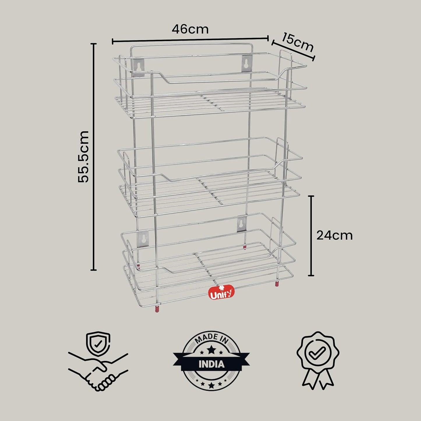 3 Tier Stainless Steel Kitchen Rack | Multipurpose Storage Shelf Silver SHELF18623 3