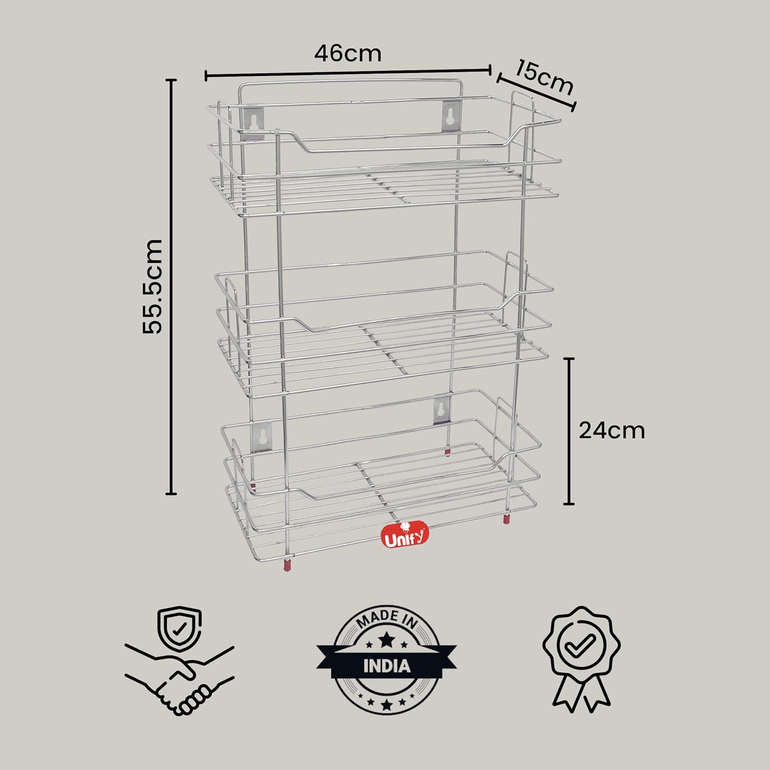 3 Tier Stainless Steel Kitchen Rack | Multipurpose Storage Shelf Silver SHELF18623 3