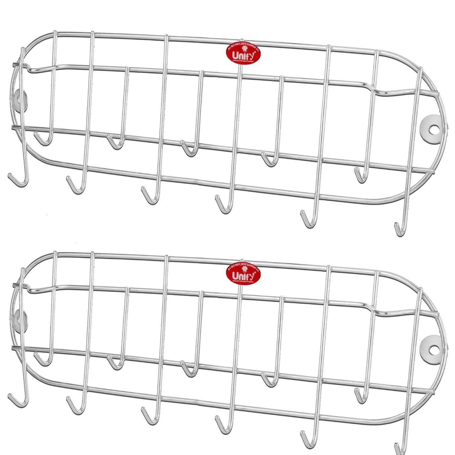 2 Pcs Stainless Steel Wall Cloth Hanger with 11 Hooks | Bathroom & Kitchen Hook Rail (Silver) 11HOOKRAIL2 1