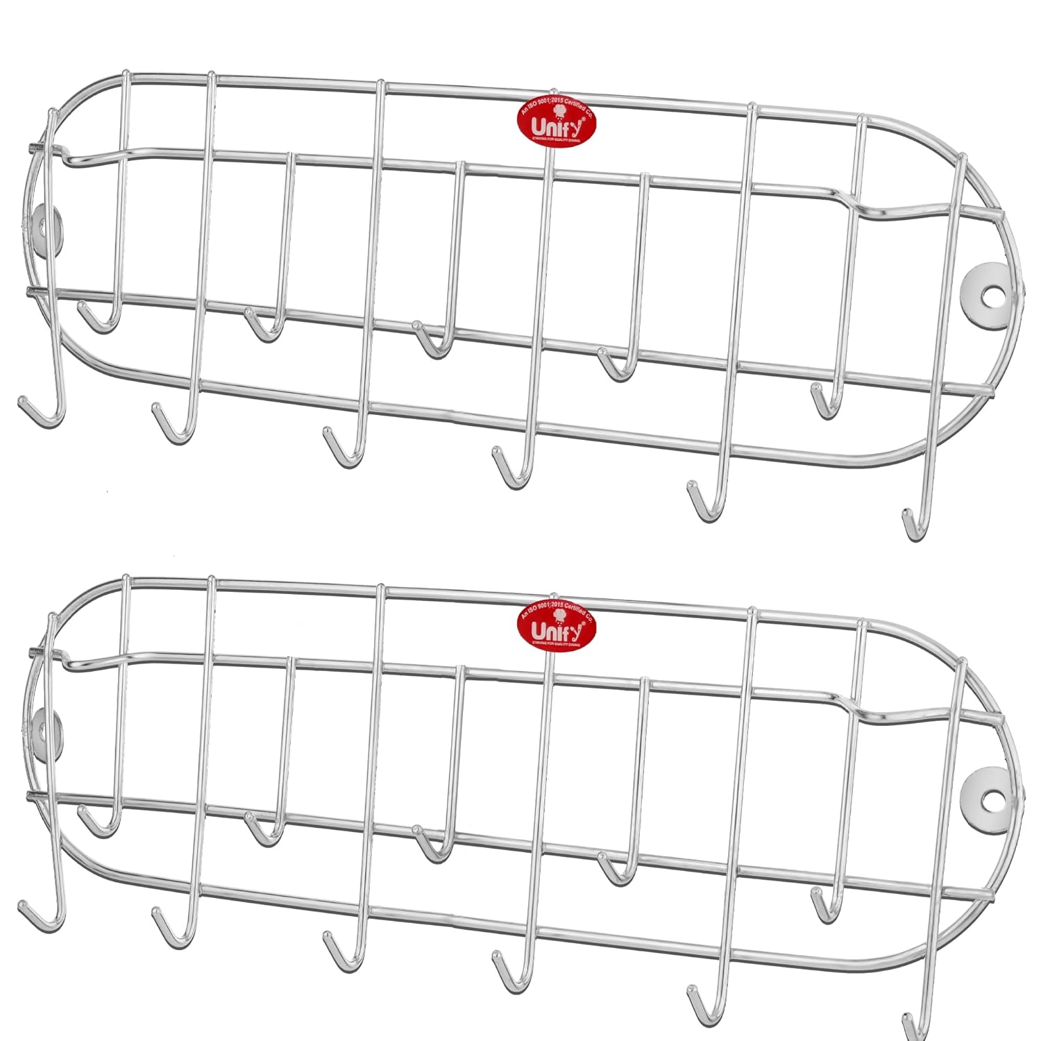 2 Pcs Stainless Steel Wall Cloth Hanger with 11 Hooks | Bathroom & Kitchen Hook Rail (Silver) 11HOOKRAIL2 1