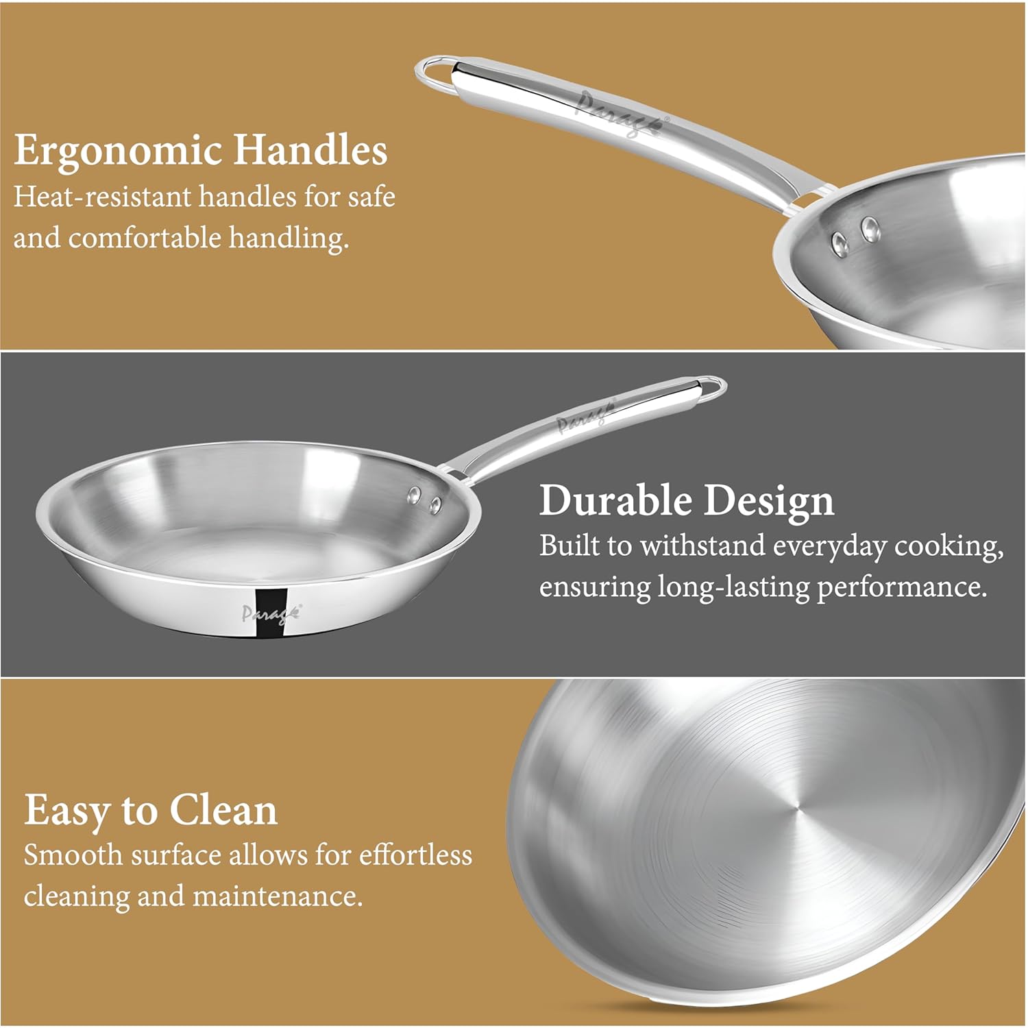 Tripure 24 cm Triply Stainless Steel Fry Pan | Scratch Resistant, Stay-Cool Handle TPFRYPAN24CM 5