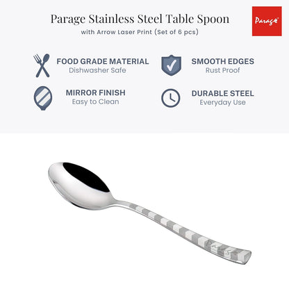 Stainless Steel Dessert Spoon Set of 6 | Premium Arrow Design Table Spoons | 18 cm, Silver 6ARROWDS 5