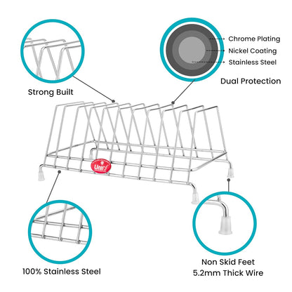 Stainless Steel Plate Rack for Kitchen - 10 Sections, Chrome Finish, Plates, Lids & Utensil OrganizerPLATESTAND101 2