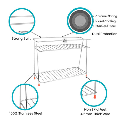 2 Tier Stainless Steel Kitchen Rack | Trolley Organizer & Storage Shelf Silver PCSHELF2 4