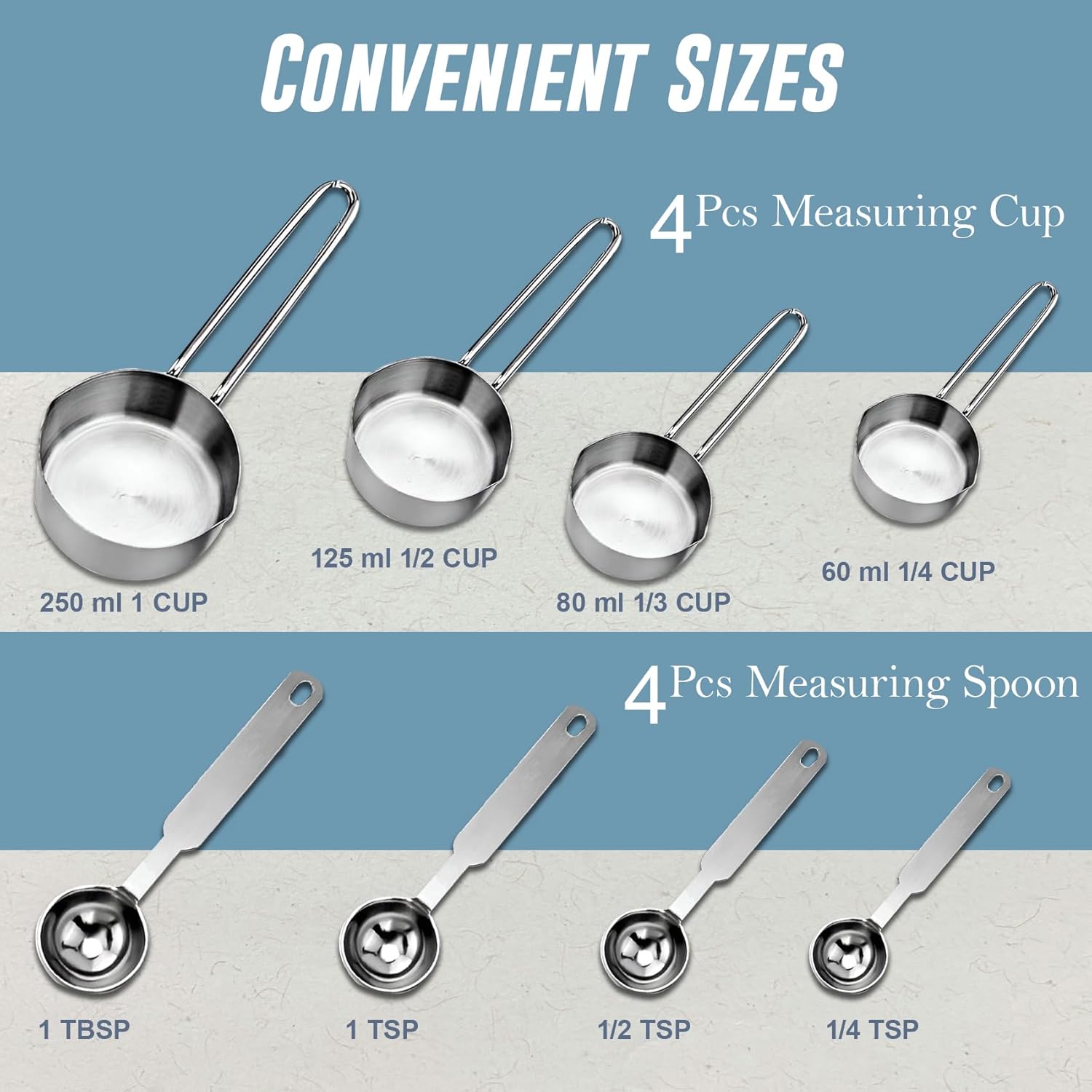 4-Piece Stainless Steel Measuring Cups Set | Stackable Professional Cups with Wire Handles for Cooking & BakingWMSRSPCP1 4