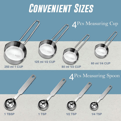 4-Piece Stainless Steel Measuring Cups Set | Stackable Professional Cups with Wire Handles for Cooking & BakingWMSRSPCP1 4