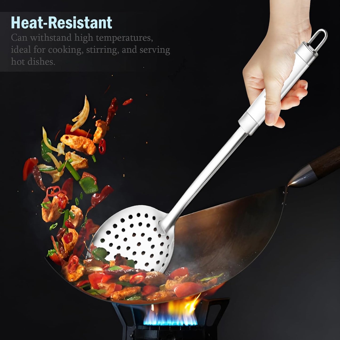 Stainless Steel Kitchen Skimmer | 35.5cm Cooking & Serving Tool - Perfect for Frying & Straining Puris, Nuggets, Rice, Pakodas, Silver Finish