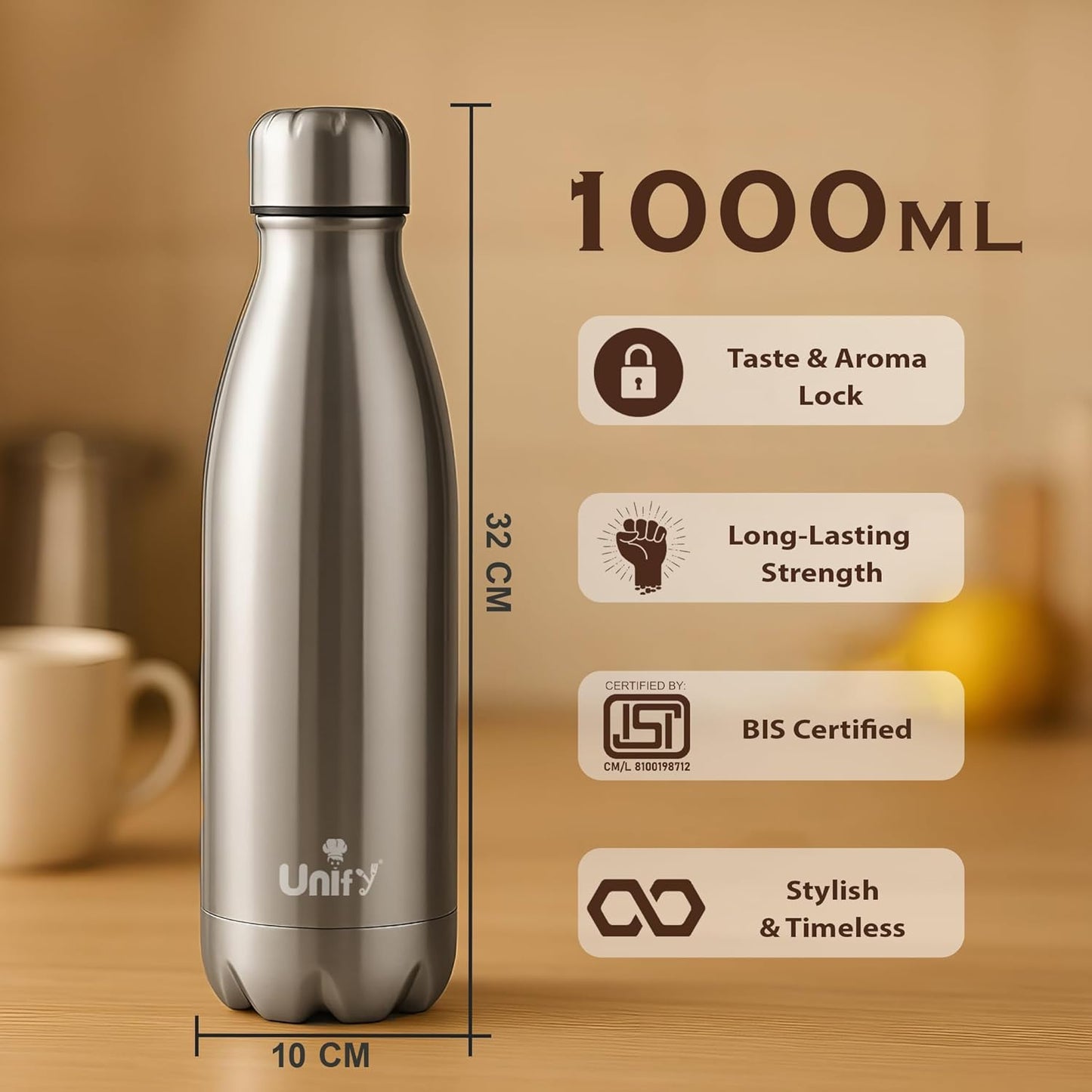 Thermosteel Hot & Cold Water Bottle 1000ml | 304 SS Vacuum Flask, 24 Hrs Hot & Cold, Leak & Rust Proof THERMO1000ML 2