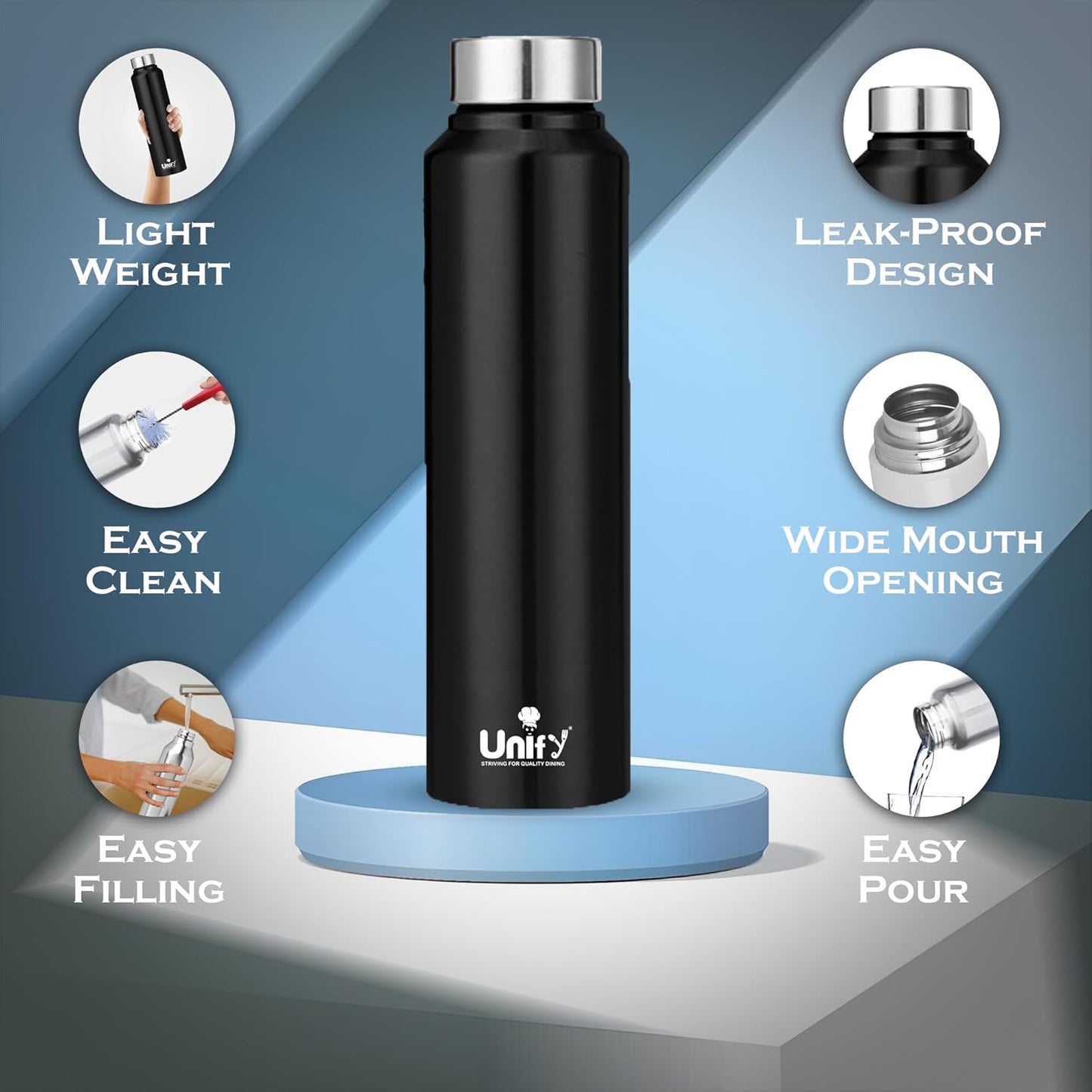 Saturn Stainless Steel Water Bottle 1L, Black | Leak-Proof Fridge Bottle for Home, Gym & Travel 1SATURNBLACK 3