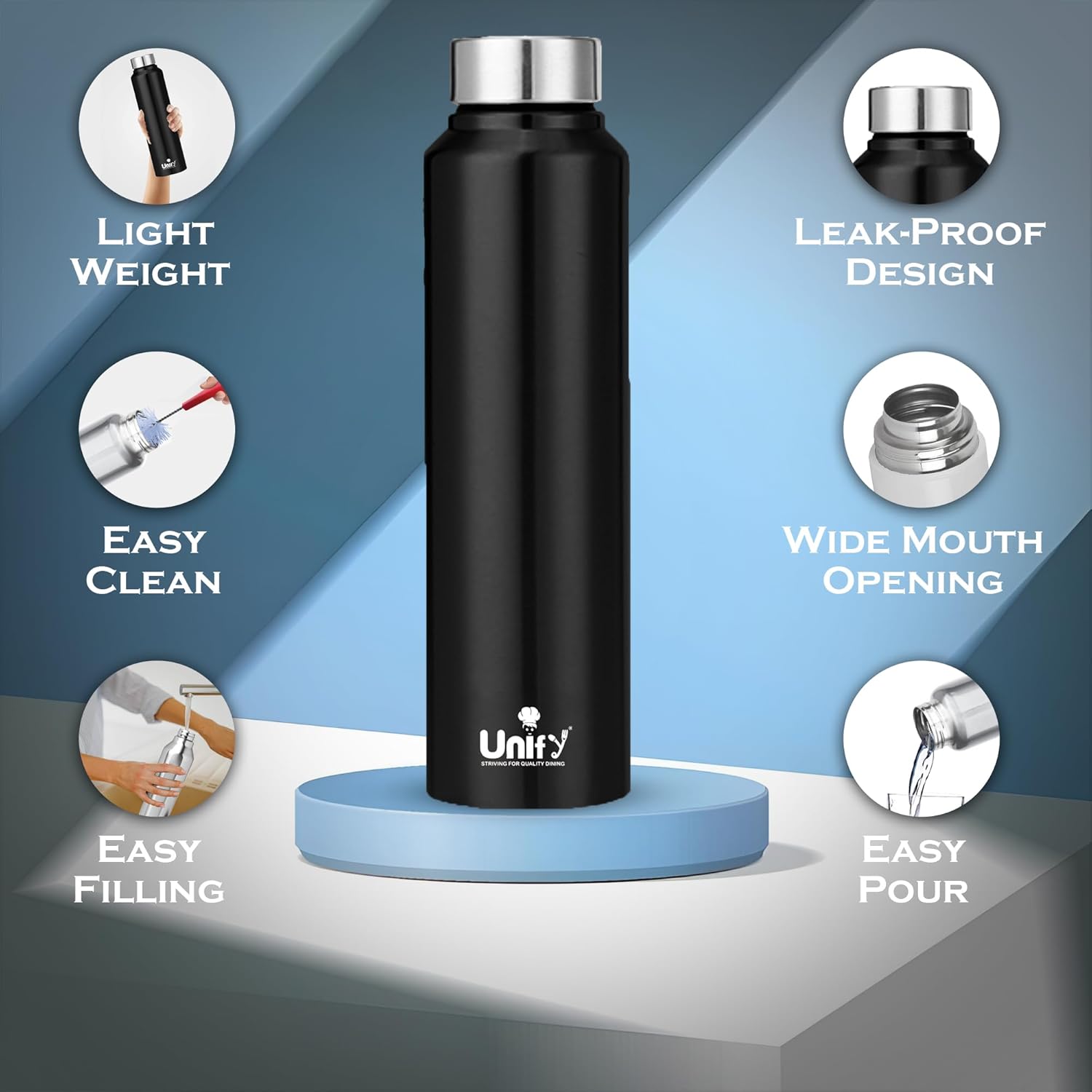 Saturn Stainless Steel Water Bottle 1L, Black | Leak-Proof Fridge Bottle for Home, Gym & Travel 1SATURNBLACK 3
