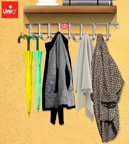 2-Piece Stainless Steel Wall Cloth Hanger with 8 Hooks | Bathroom & Kitchen (Silver) 8HOOKRAIL2 4