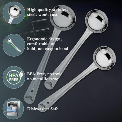 3-Piece Stainless Steel Ladle Set | Karchi/Soup Ladle/Kalchun, Silver (12.5” x1 & 11” x2)