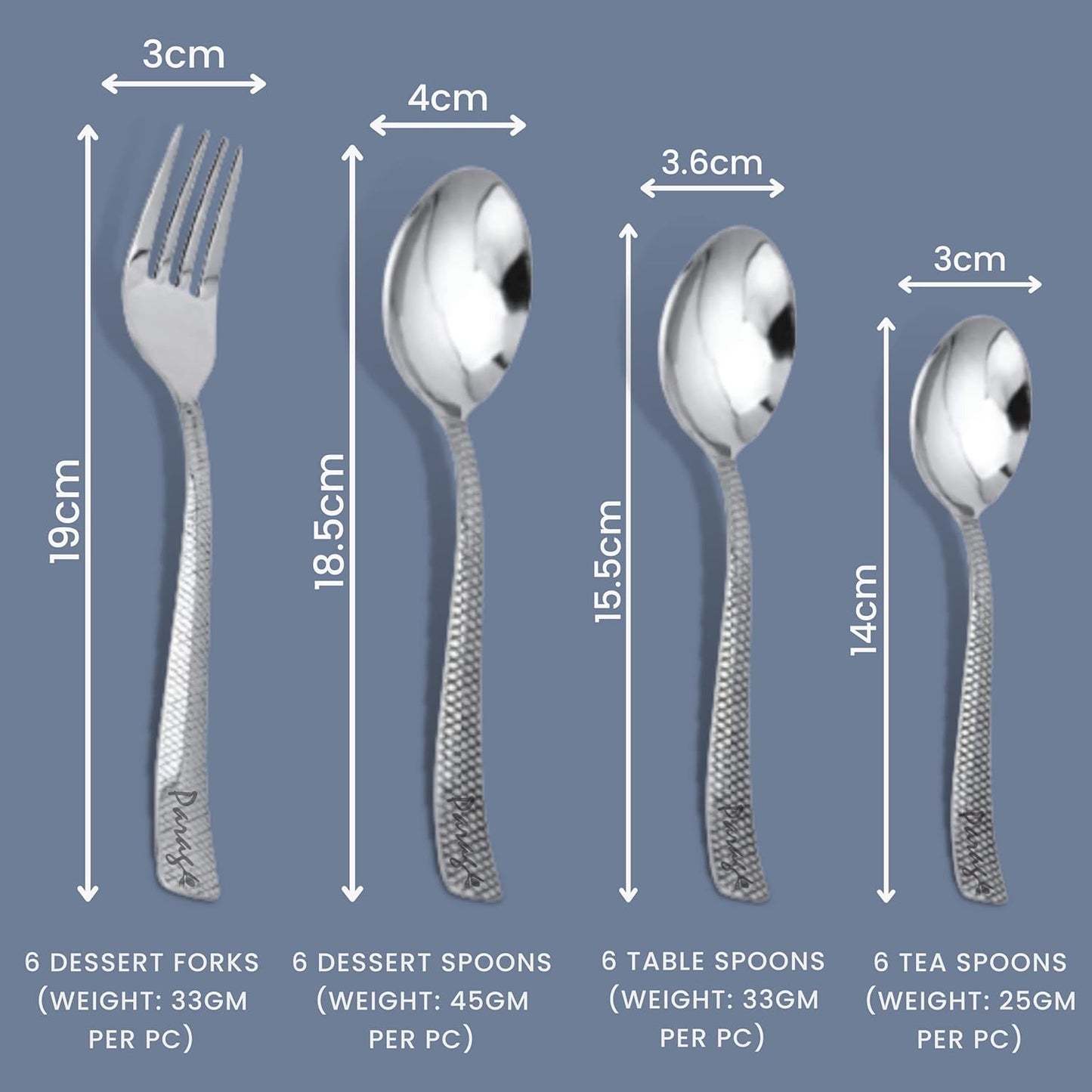 24 Pcs Stainless Steel Cutlery Set for Home & Kitchen | Silver Dining Tableware PC1203ZIG 2