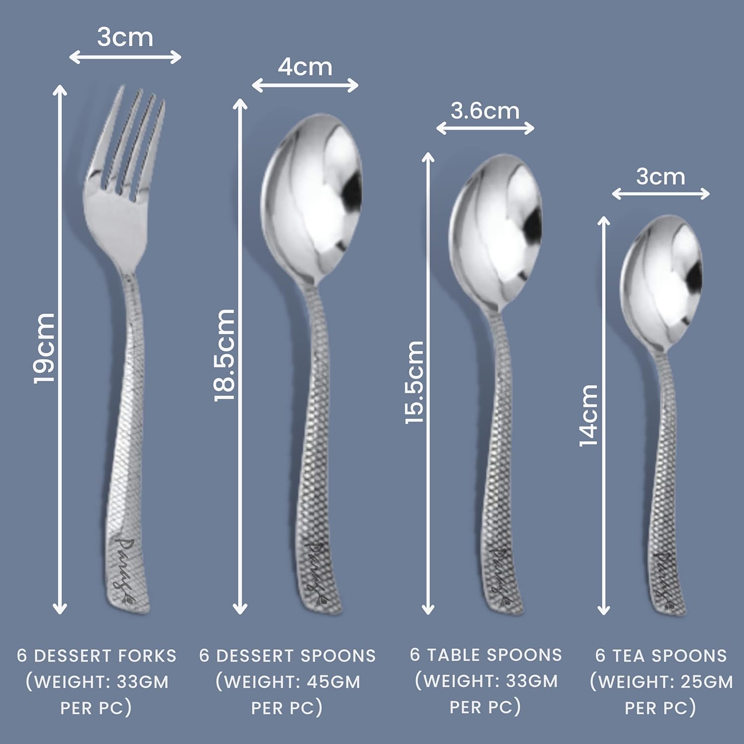 24 Pcs Stainless Steel Cutlery Set for Home & Kitchen | Silver Dining Tableware PC1203ZIG 2