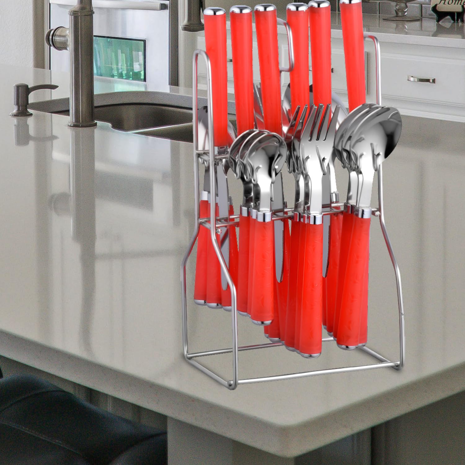 25 Pcs Stainless Steel Cutlery Set with Stand for Kitchen & Dining | Red ZOLTAPARAGR 4