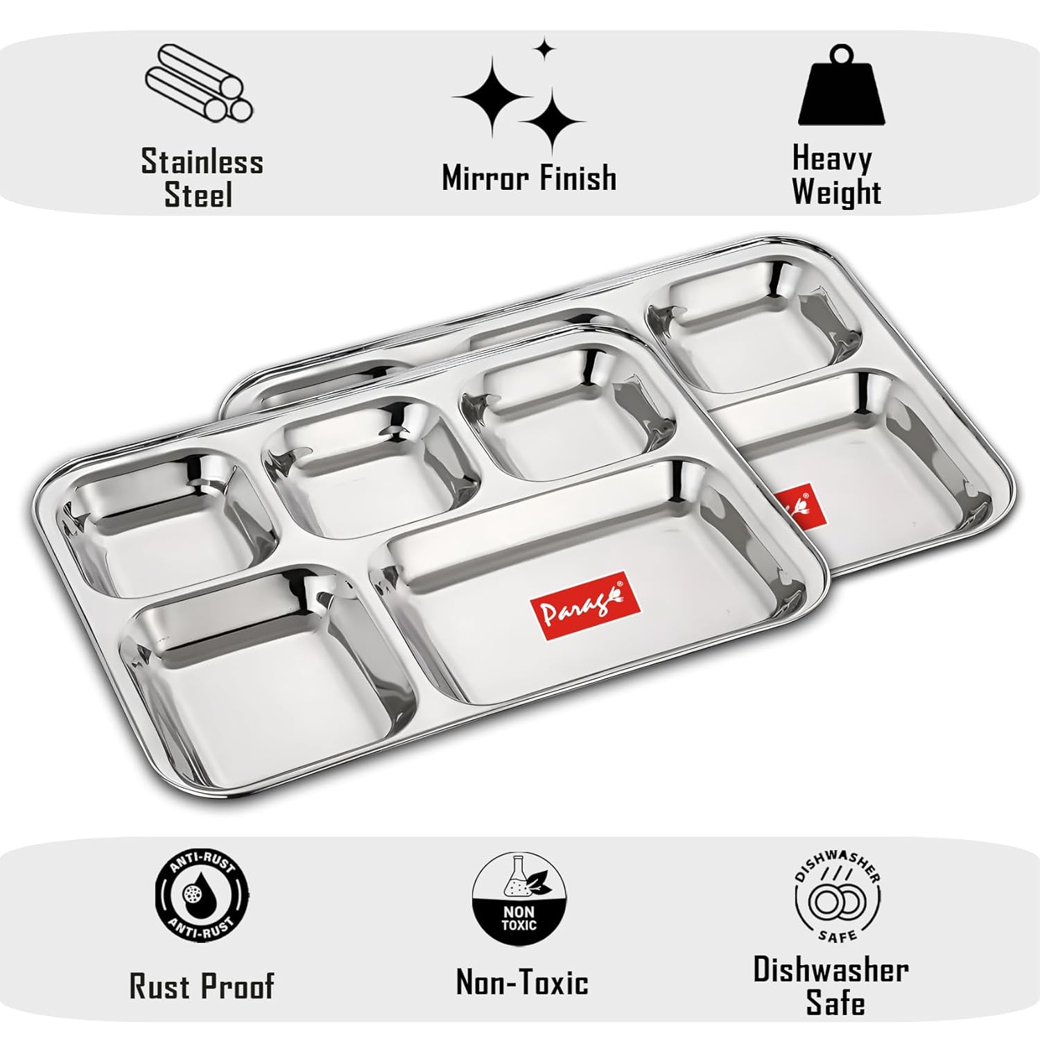 2pc Stainless Steel 3-Compartment Thali | Dinner Plate | Silver2PC3IN1PL1 3