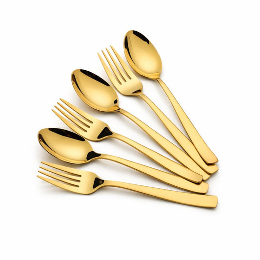 6 Pieces Stainless Steel Golden Spoon & Fork Set, 16 cm Each, Premium Cutlery Set for Home & Kitchen, PVD Gold Flatware, Elegant Dining (3 Dinner Spoons & 3 Dinner Forks)