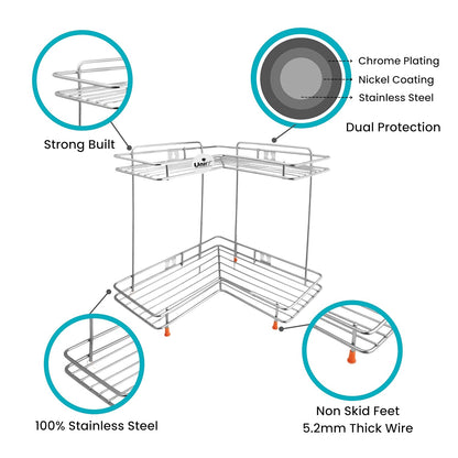 2-Tier Stainless Steel L-Corner Shelf Rack – 31×31×33cm, Chrome FinishL2cornerstand1 3