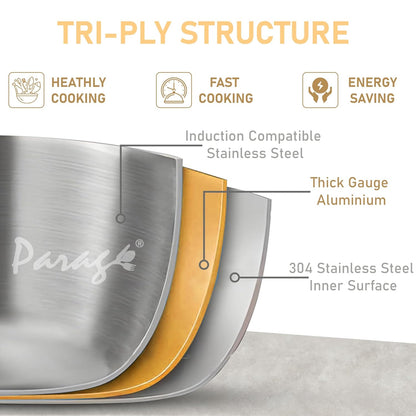 Tripure Triply Stainless Steel Kadai with Lid 28 cm, 4L | Induction & Gas Compatible TPKADHAI28CM 3