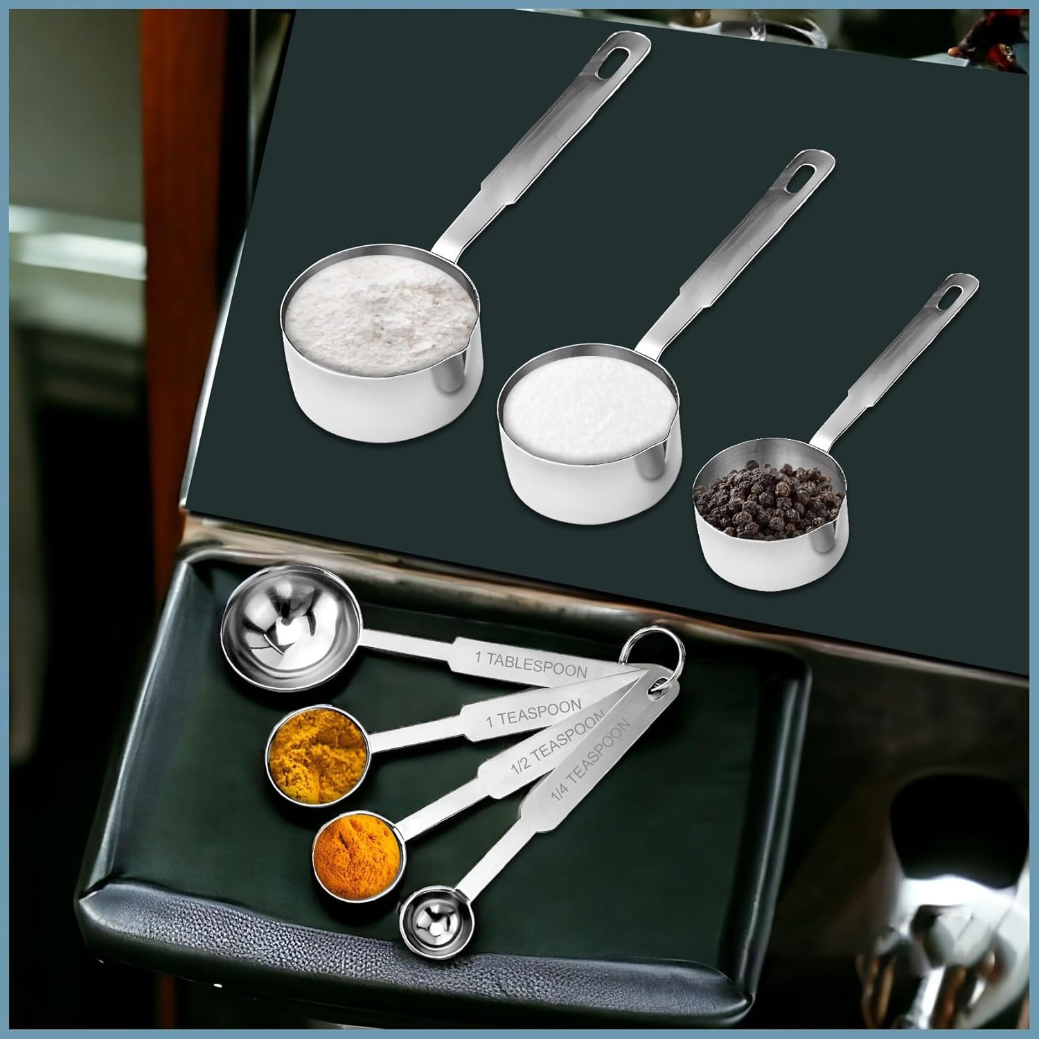 Stainless Steel Measuring Cups & Spoons Combo Patti Handle | 4 Cups & 4 Spoons, Stackable Professional Kitchen Gadgets for Cooking & BakingHMSRSPCP1 3