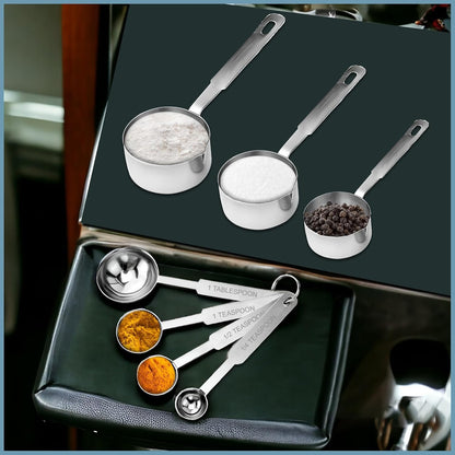 Stainless Steel Measuring Cups & Spoons Combo Patti Handle | 4 Cups & 4 Spoons, Stackable Professional Kitchen Gadgets for Cooking & BakingHMSRSPCP1 3