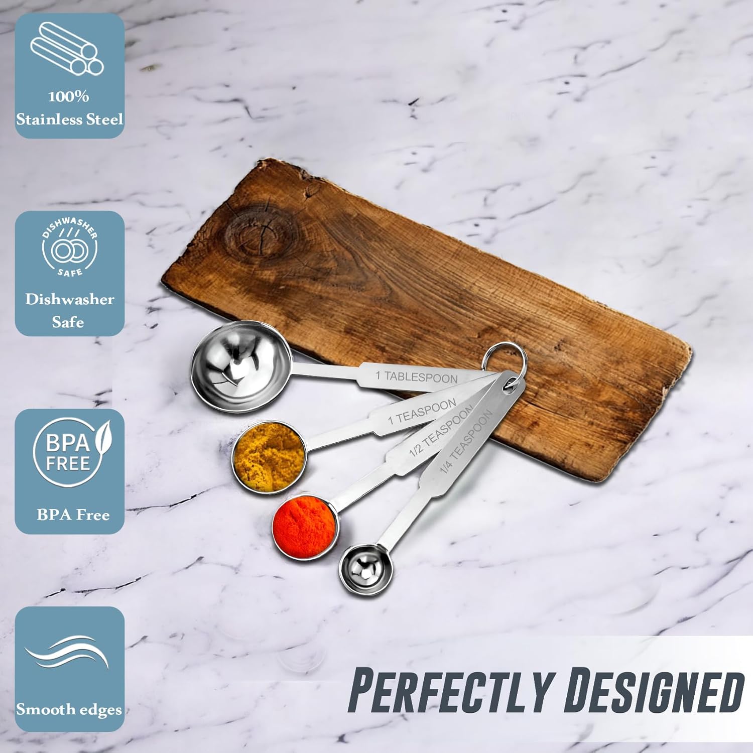 4-Piece Stainless Steel Measuring Spoon Set | Permanent Engraved, Accurate for Dry & Liquid Ingredients, Cooking & BakingHMSRSP1 3