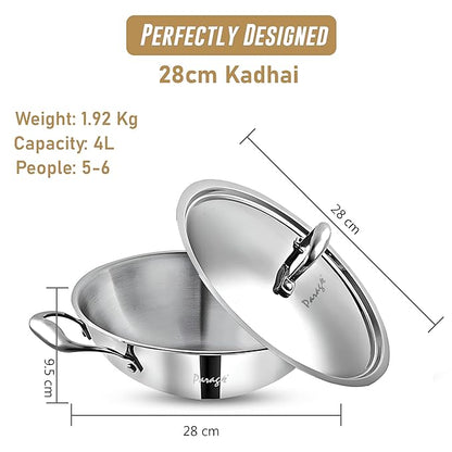 Tripure Triply Stainless Steel Kadai with Lid 28 cm, 4L | Induction & Gas Compatible TPKADHAI28CM 2