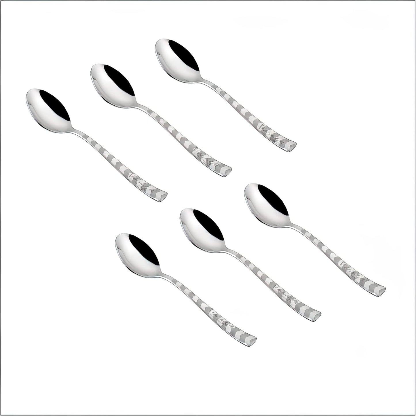 Stainless Steel Tea Spoon Set of 6 | Arrow Design Small Spoons for Home & Kitchen | 14 cm, Silver