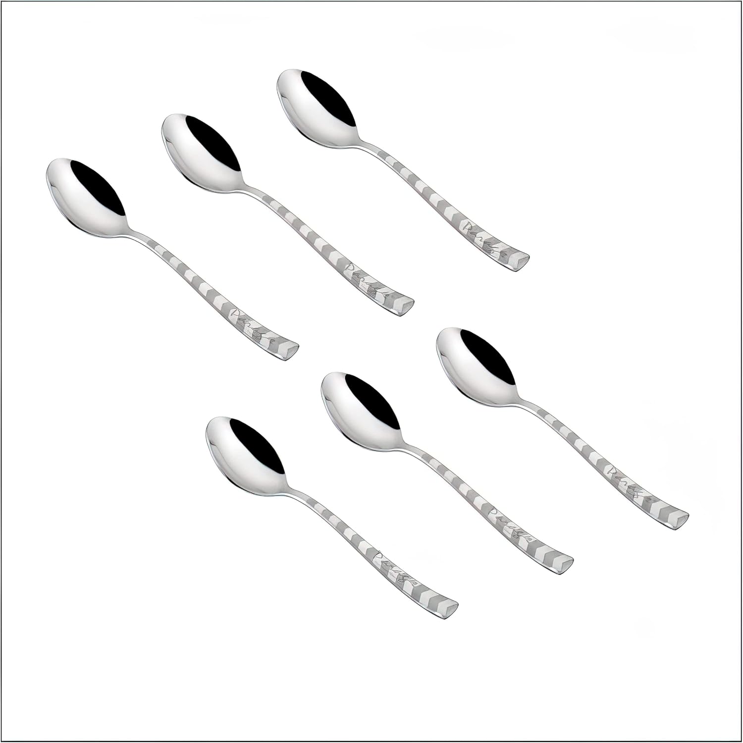 Stainless Steel Tea Spoon Set of 6 | Arrow Design Small Spoons for Home & Kitchen | 14 cm, Silver