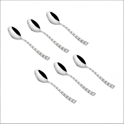 Stainless Steel Tea Spoon Set of 6 | Arrow Design Small Spoons for Home & Kitchen | 14 cm, Silver
