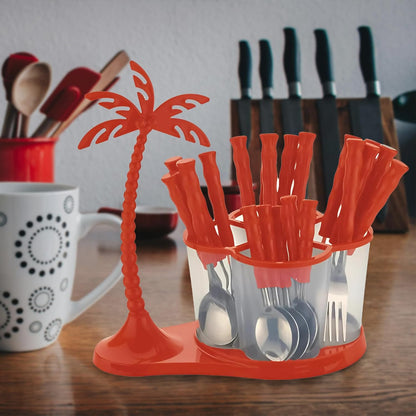 25-Piece Stainless Steel Cutlery Set | Red Storage Box & Stand, Includes 6 Table Spoons, 6 Forks, 6 Soup Spoons, 6 Tea Spoons for Kitchen & DiningTREE1084PCR1 3