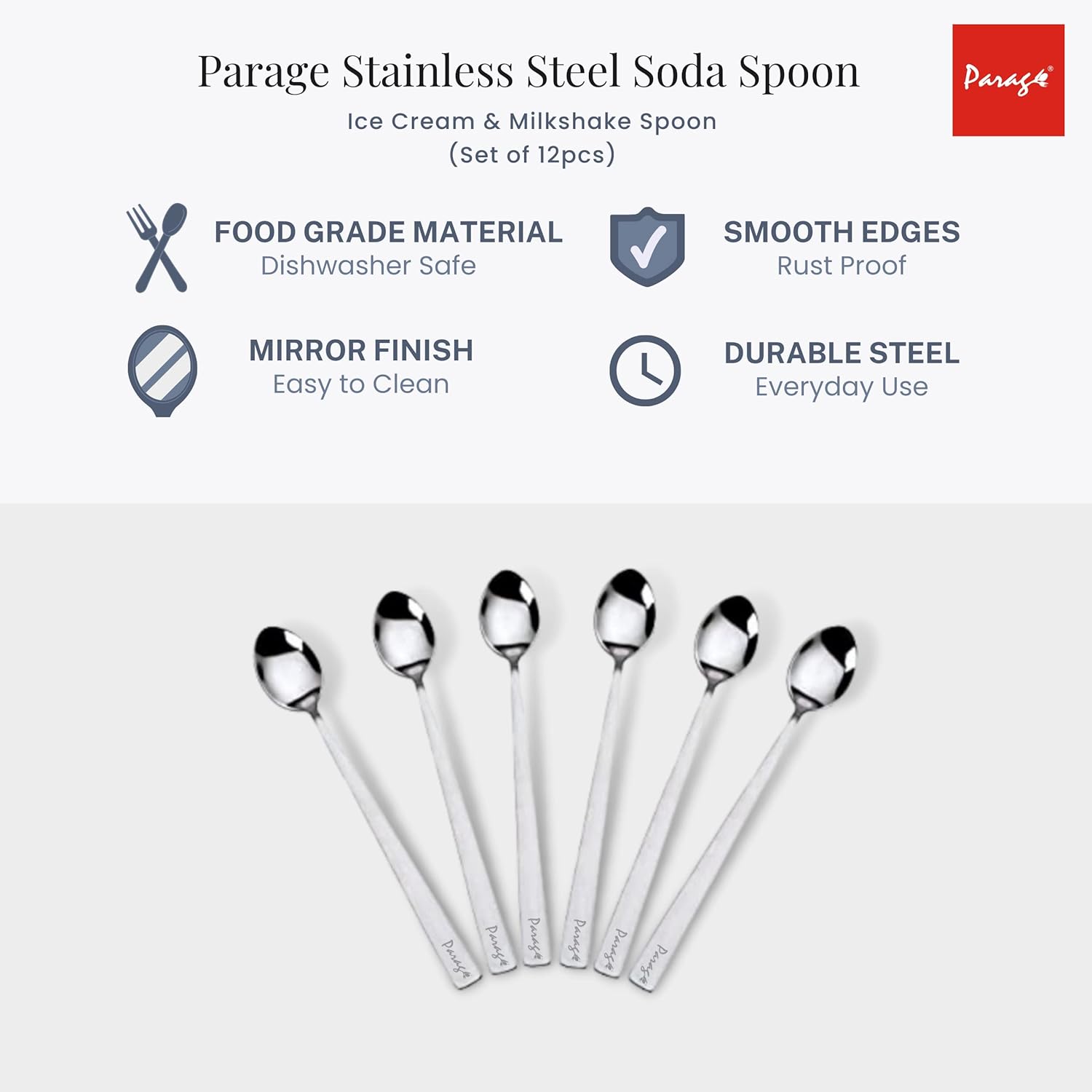 12 Pieces Stainless Steel Soda Spoons | Long Handle Ice Cream & Milkshake Spoon | 20.5 cm, Silver SODA1055IMP1 5