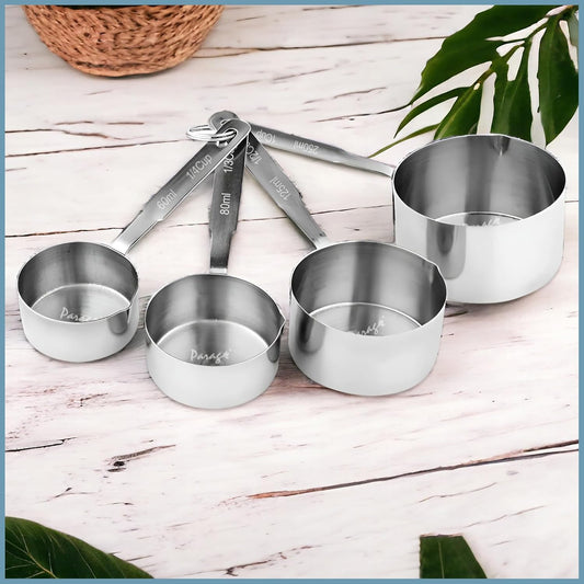 4 Pcs Stainless Steel Measuring Cups - Stackable, Wire Handles, Professional Set