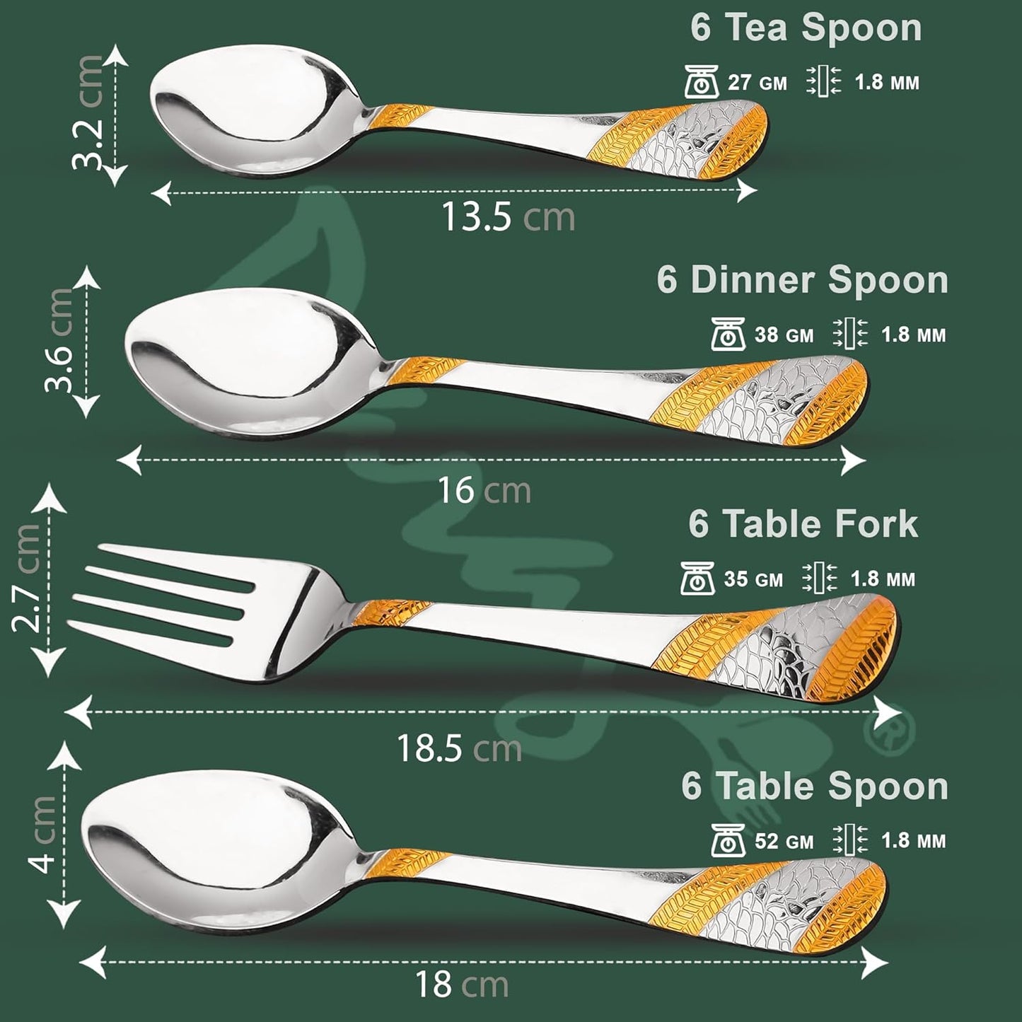 25-Piece Luxury Stainless Steel Golden Cutlery Set | 24K Gold Plated Spoons & Forks, Stand Included - Home & Dining TablePPSAPIMPLG1 2