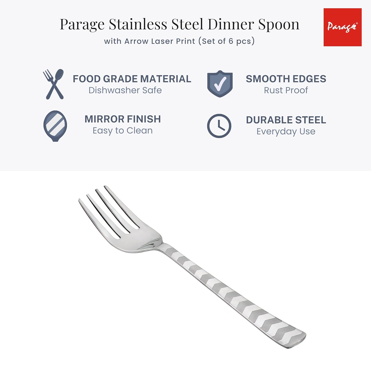 6 Pieces Stainless Steel Premium Dinner Forks Set - 16 cm Cutlery with Arrow Design6ARROWBF1 3
