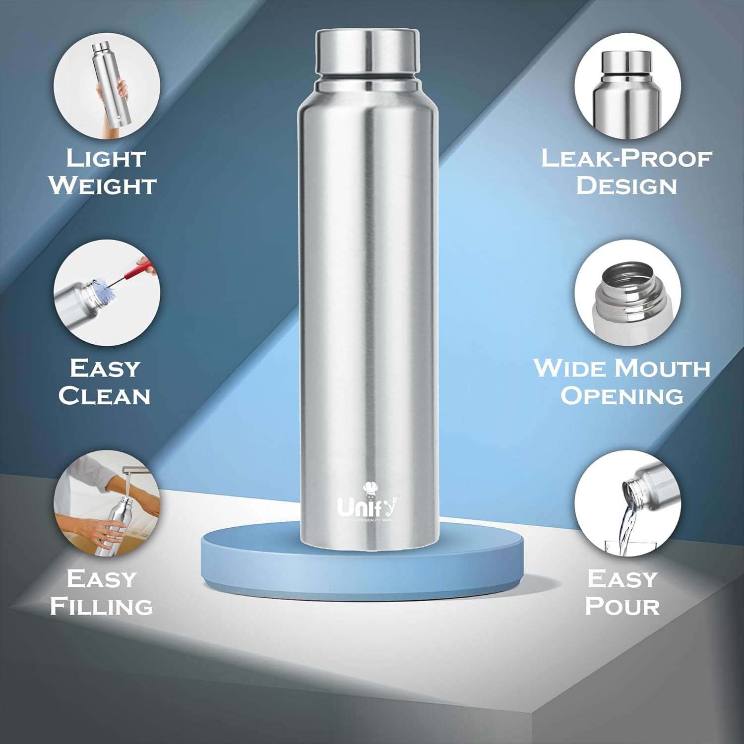 Stainless Steel Water Bottle 950ml (Set of 6, Saturn) | Leak-Proof, Rust-Free, BPA-Free 6SATURNPLAIN 3