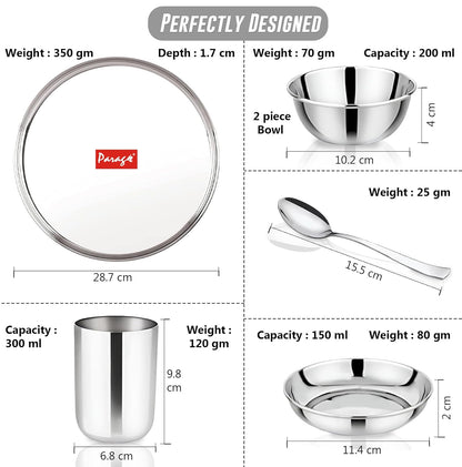 6pc Stainless Steel Dinner Set | Thali Heavy Gauge | Silver6PCDSPL1 2