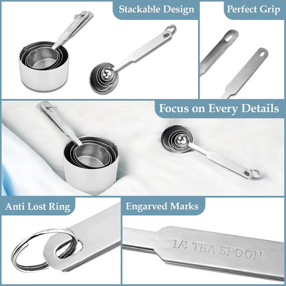 Stainless Steel Measuring Cups & Spoons Combo Patti Handle | 4 Cups & 4 Spoons, Stackable Professional Kitchen Gadgets for Cooking & BakingHMSRSPCP1 4