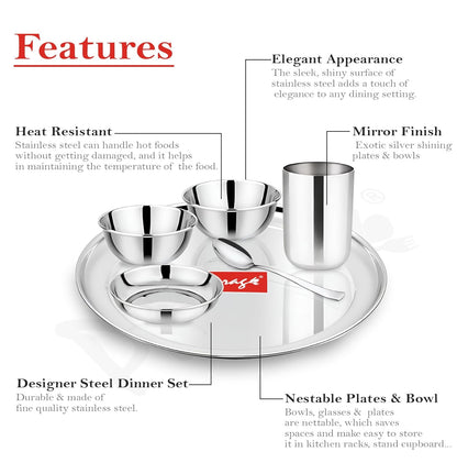 6pc Stainless Steel Dinner Set | Thali Heavy Gauge | Silver6PCDSPL1 4